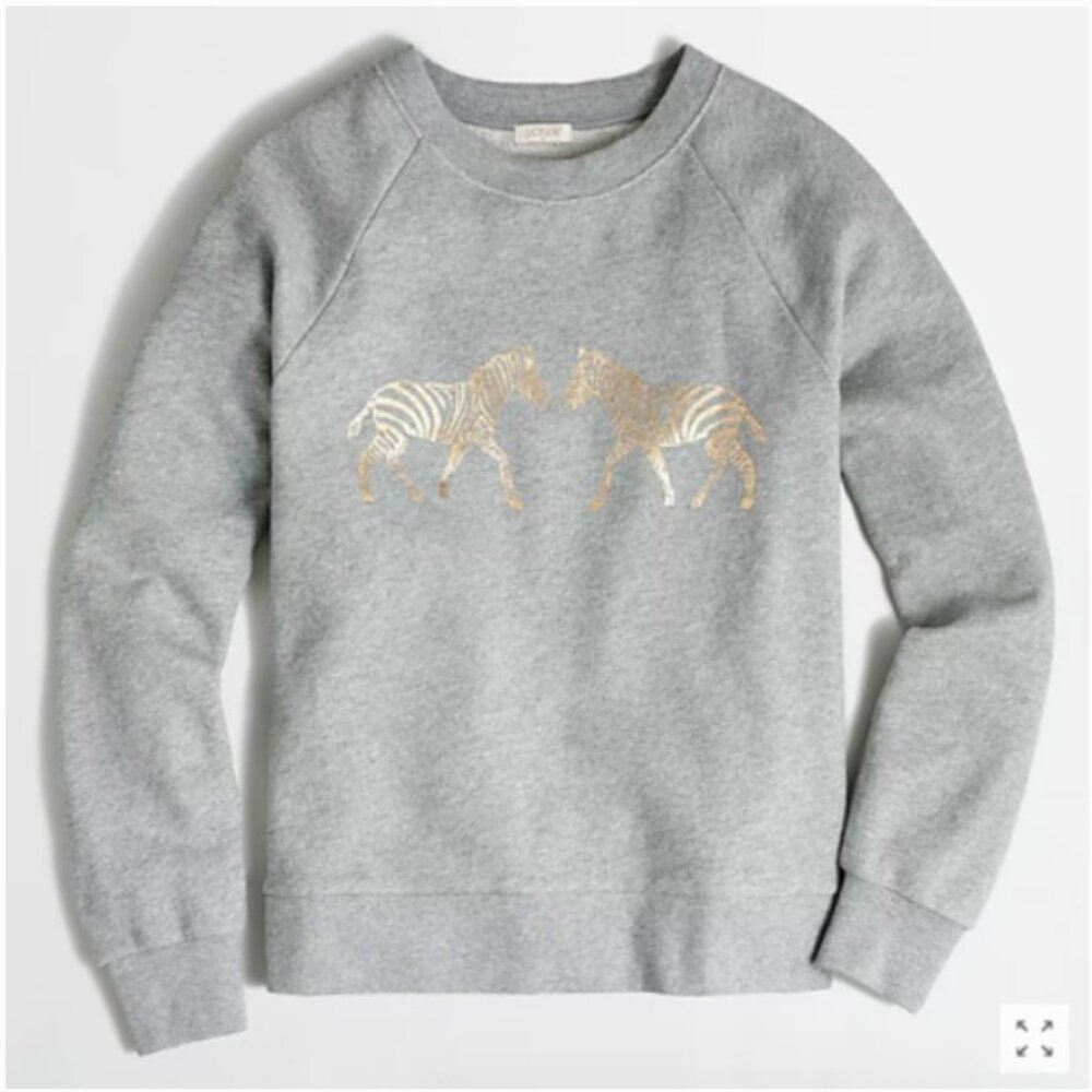 J.‎ Crew Gray Cotton Terry Sweatshirt with Gold Metallic Zebra Size Small